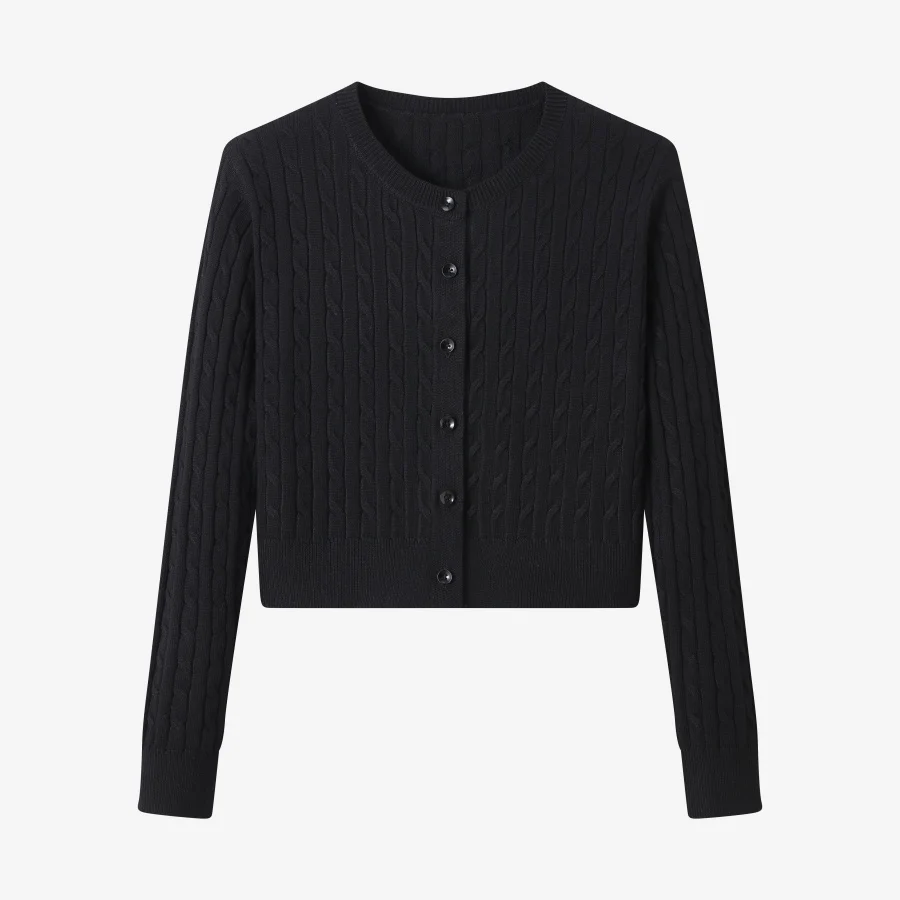 Cableknit Cardigan with Ribbed Maxi Black - Image 5