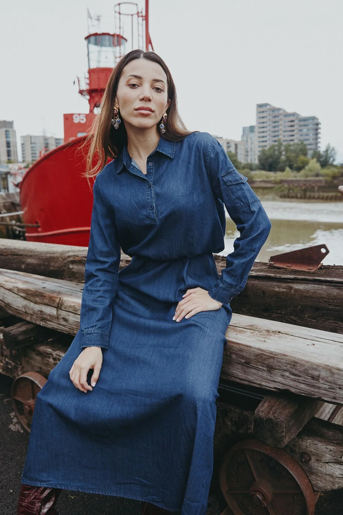 Dark Blue Denim Jumper Shirt Set - Image 3