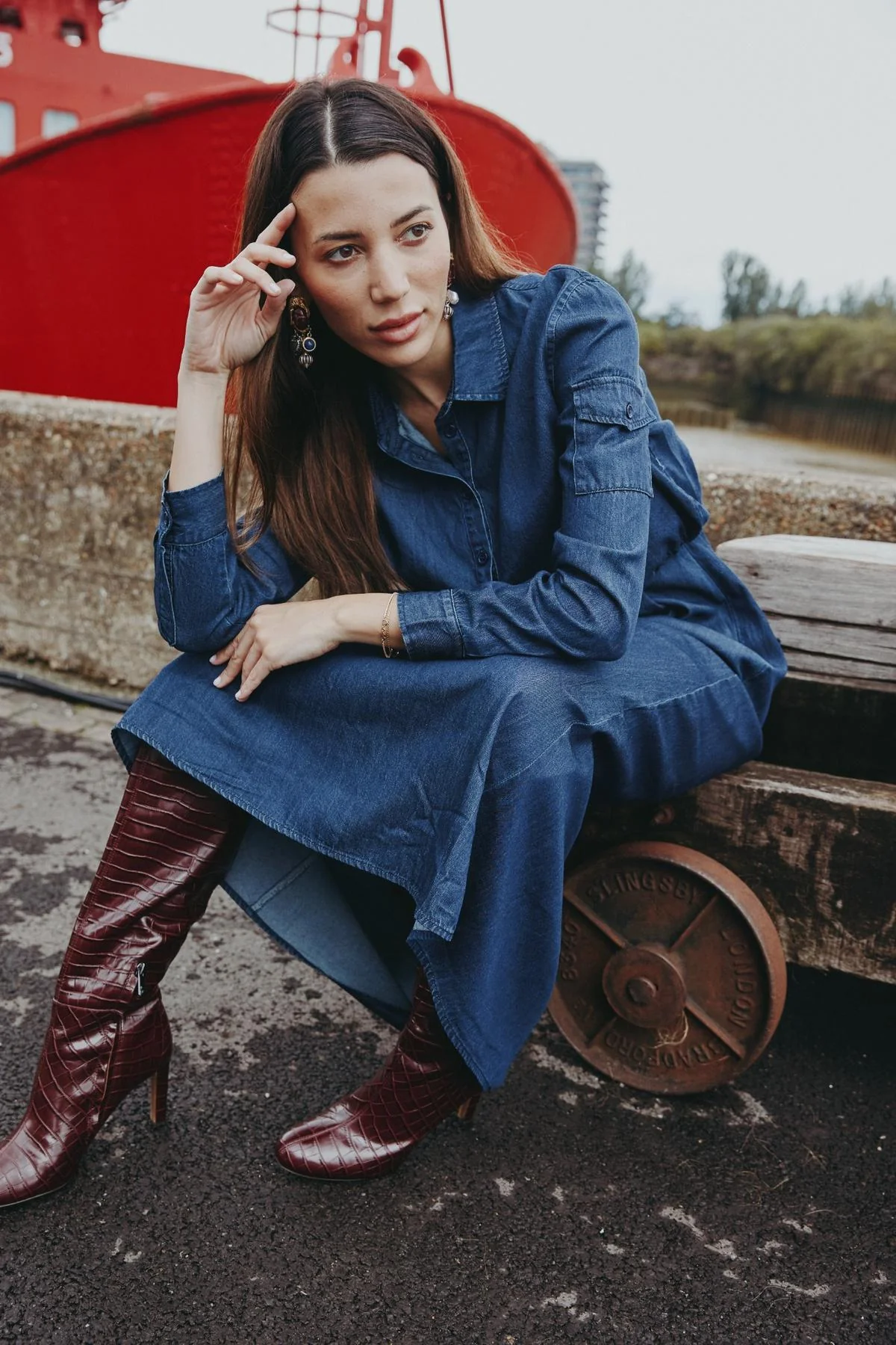 Dark Blue Denim Jumper Shirt Set - Image 4