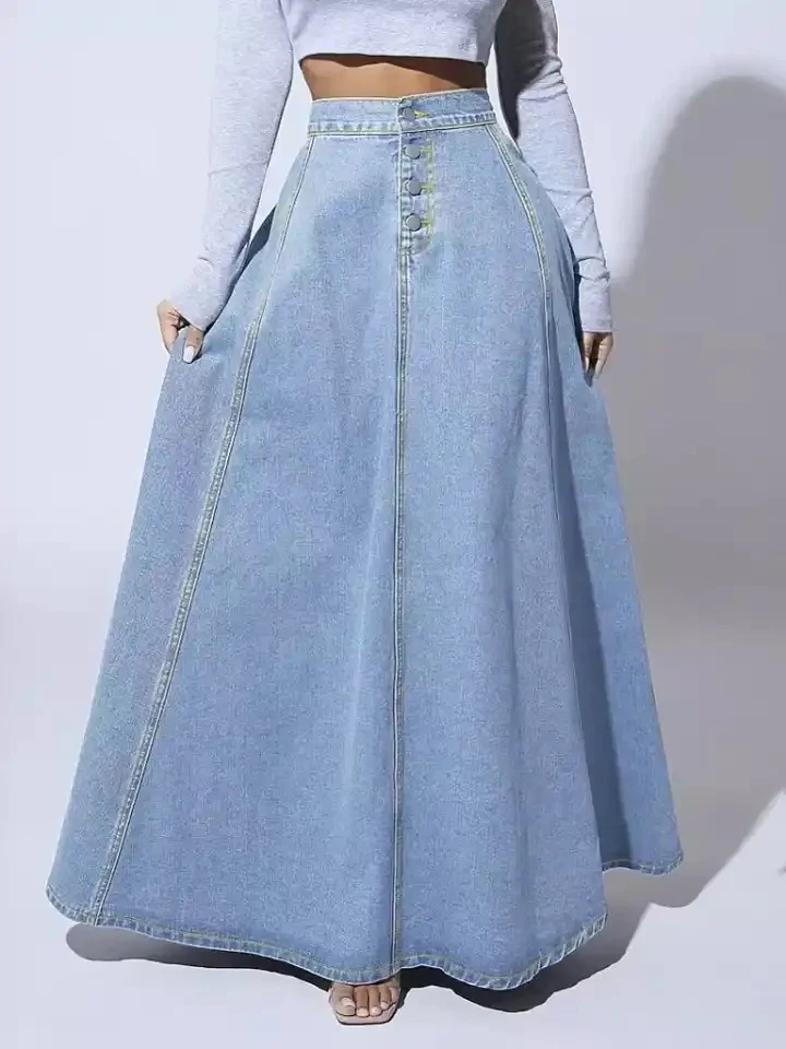 Denim A-lined Maxi Skirt - Image 2