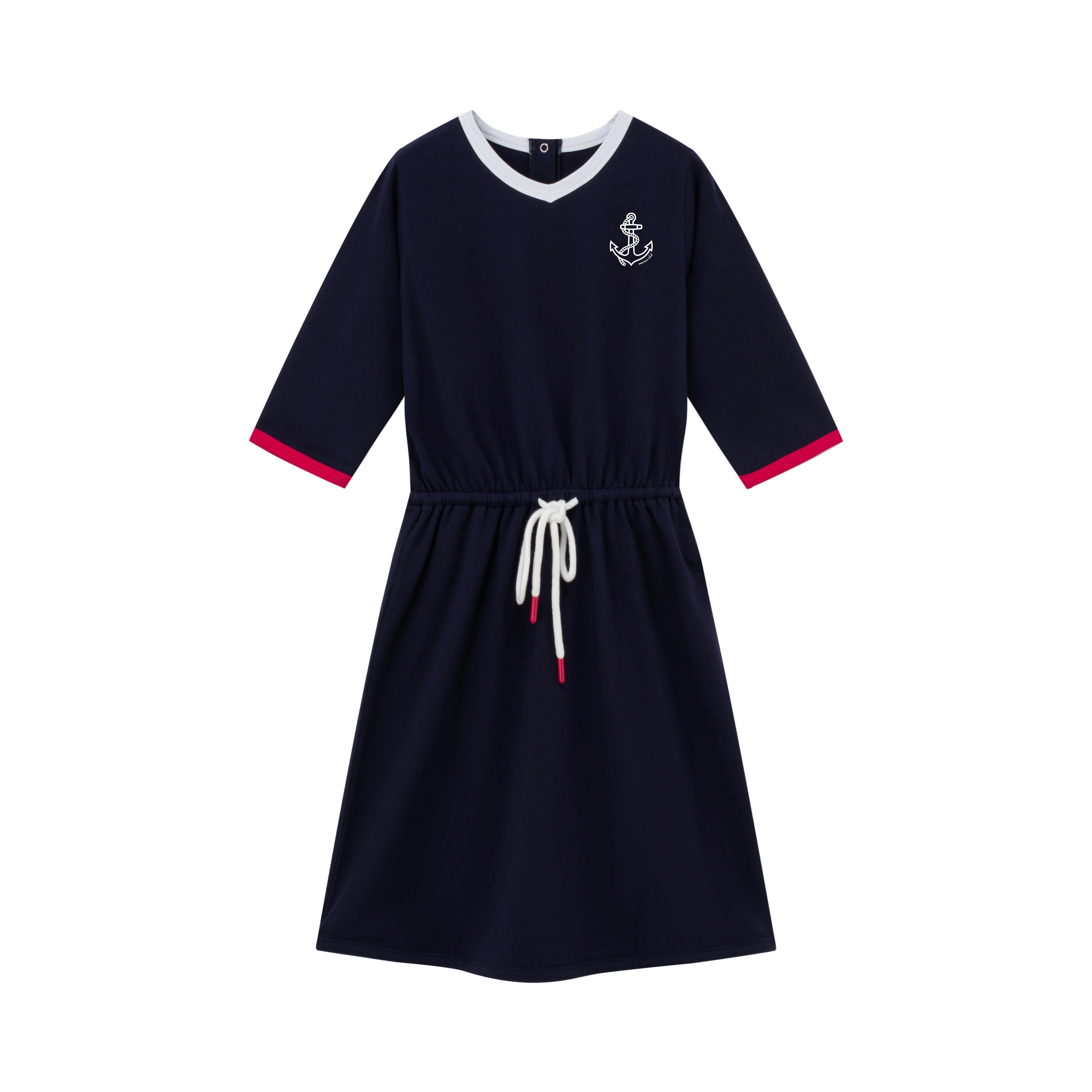 Girls Navy Drawstring Dress- The Harbor Collection - Image 2