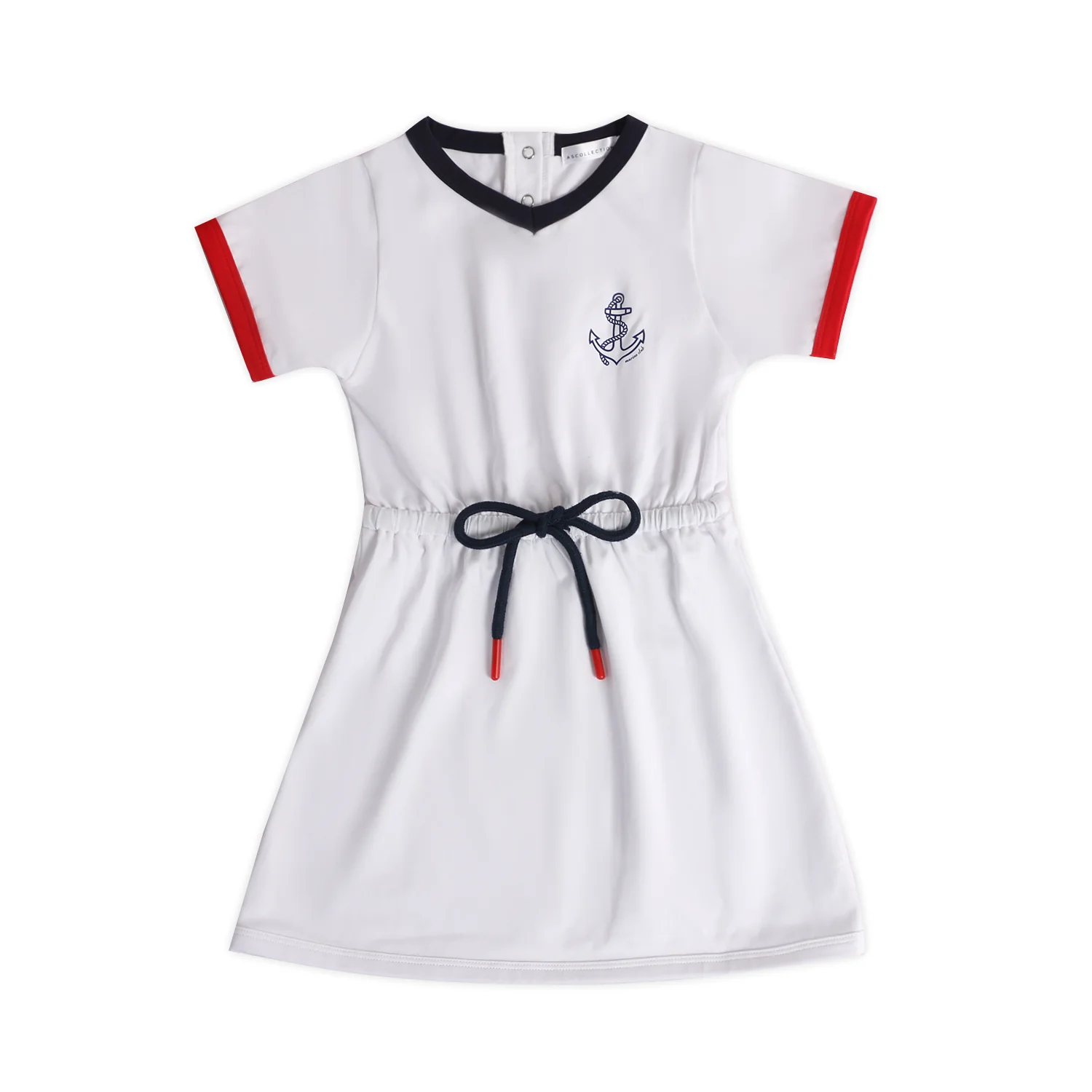 Girls White Drawstring Dress- The Harbor Collection