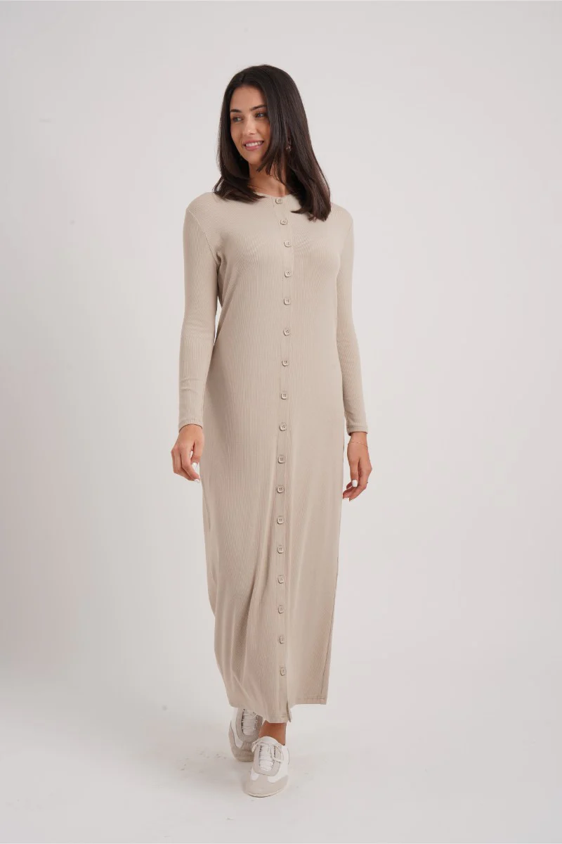 Ribbed Button Maxi Sand