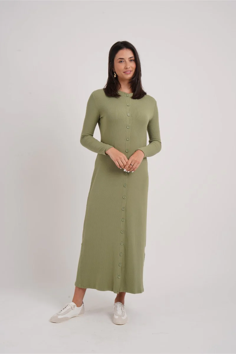 Ribbed Button Maxi Sand - Image 2