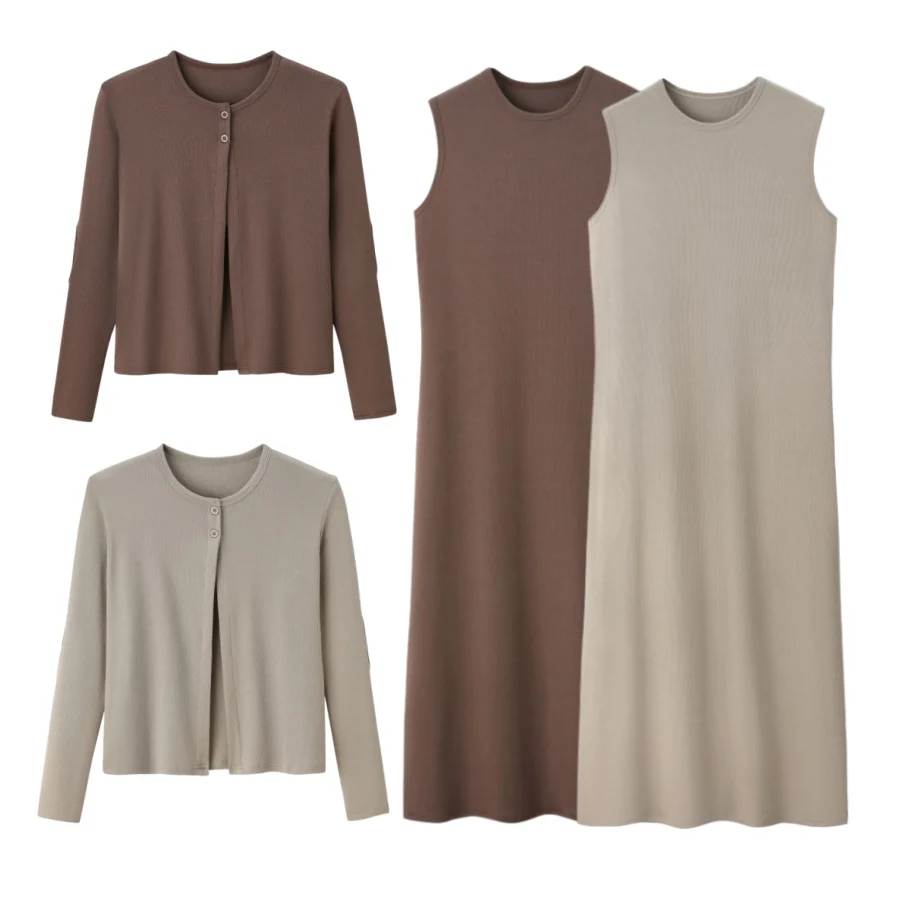 Ribbed Patch Sleeve Set Collection Beige - Image 3